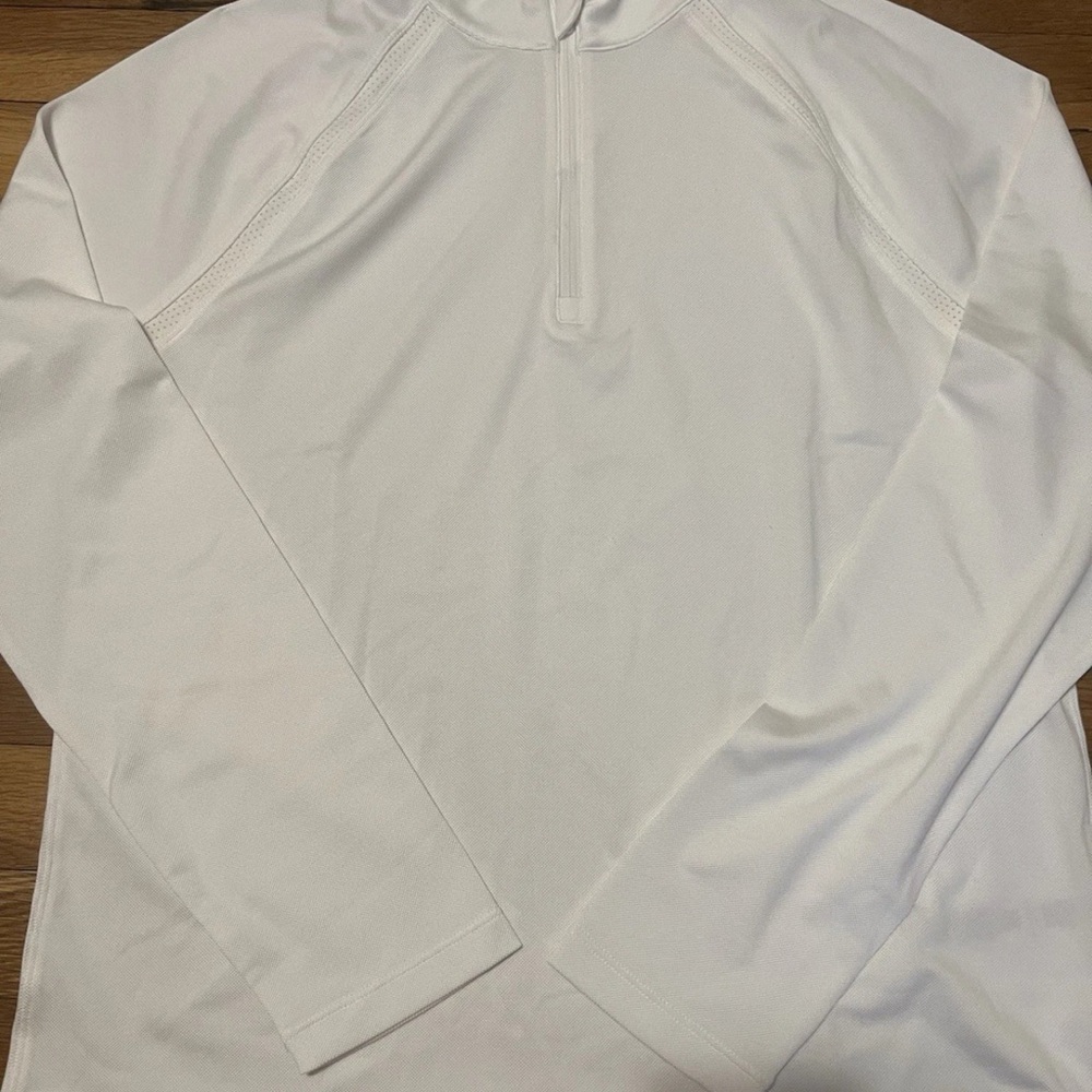 Tory Burch Performance Pique Quarter Zip Pullover In White Size: L